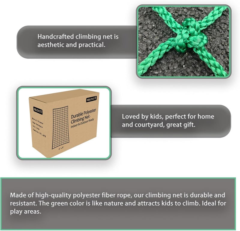 NBLOVE Outdoor & Indoor Premium Climbing Net - 8 Sizes Polyester Fiber. Easy Install with Extras. Handcrafted & Practical. Ideal Gift. (3ft x 9ft) - Image 3